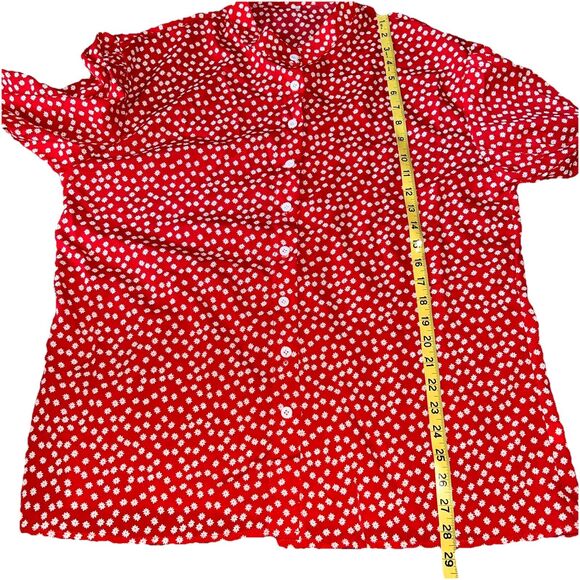 New Women’s Red & White Floral Button-Up Blouse Size 2XL Lightweight Casual - Picture 7 of 9